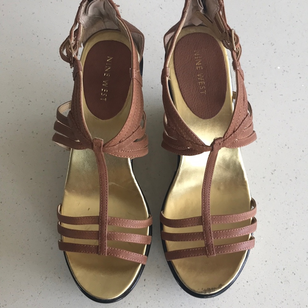 Nine West shoes sandals brown wedge sparkle paisley design Size 8 1/2 - Picture 2 of 6